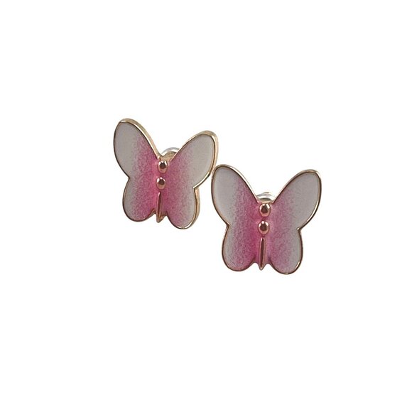 Butterfly Enamel Stud Earrings Pink & White - Picture 8 of 8